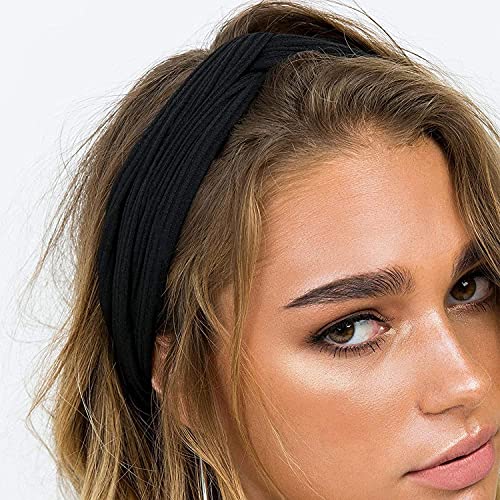 DRESHOW 10 Pack Boho Headbands for Women Girls Elastic Back Criss Cross Hair Band Twisted Head Wrap Solid Hair Accessories - color: 10 Pack Da