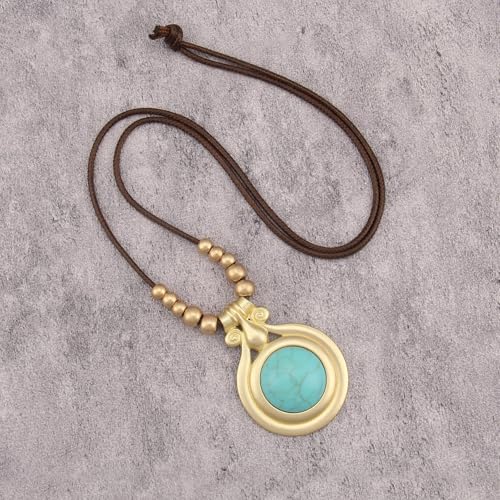 Bohemian Necklaces for Women Long Leather Necklace with Large Pendant Chunky Boho Hippie Jewelry Pendant Chocker Necklace - style: Womens Necklaces Trendy Boho