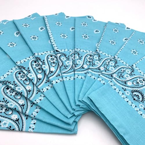 Vamqor 12pcs Bandana for women and men 100% Cotton Custom Fashion Paisley Design Multifunctional Outdoor Square Handkerchief - color: Light Blue