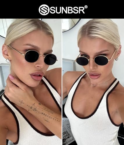 Retro Oval Sunglasses for Women Men 90s Trendy Small Round Gold Sun Glasses Fashion Narrow Metal Frame Shades - color: A1 Gold/Grey