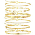 DEARMAY 14K Gold Plated Ankle Bracelets for Women Waterproof - Dainty 6Pcs Anklets Layered Cuban Link Chain Herringbone Cute Anklets Set Pack Summer Beach Jewelry Gift for Women Teen - color: Gold Anklet A