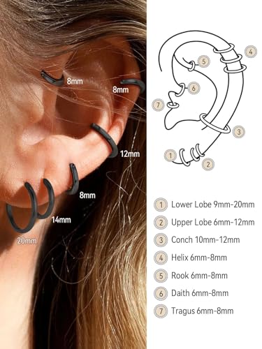 FaithHeart 925 Sterling Silver Post Huggie Hoop Earrings for Women, Silver Small Hoop Earring, Hypoallergenic Cartilage Earrings for Women - color: 01. Blank-Black, size: 20mm