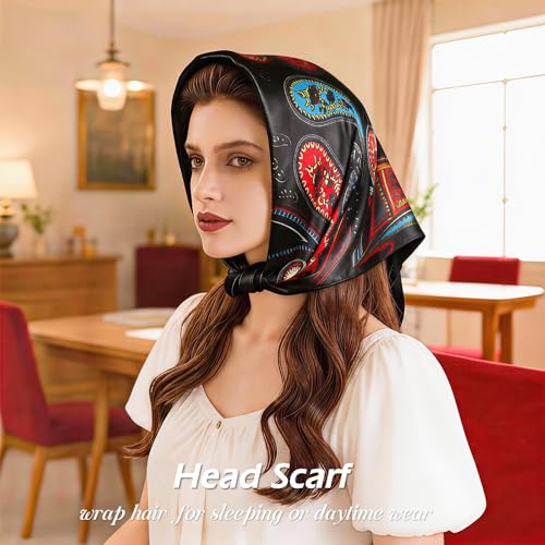 Ciormis 35" Silk Head Scarf for Women, 4 Pcs Satin Hair Scarf Square Silk Bandana Top Neck Scarves Hair Wraps for Sleeping - color: E2-paisley Print-set27