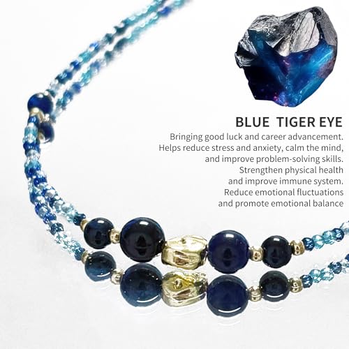 Damanse Beaded Glasses Chain,Eyeglass & Sunglass Strap For Women Stylish - color: Blue Tiger's Eye Design