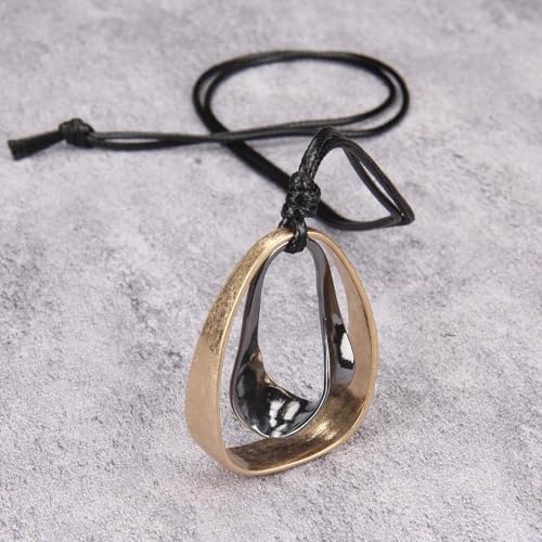 GelConnie Leather Necklace for Women Round Wooden Pendant Long Leather Choker Vintage Sweater Necklace Gold Chunky Boho Necklaces for Women - style: Black Teardrop Necklace