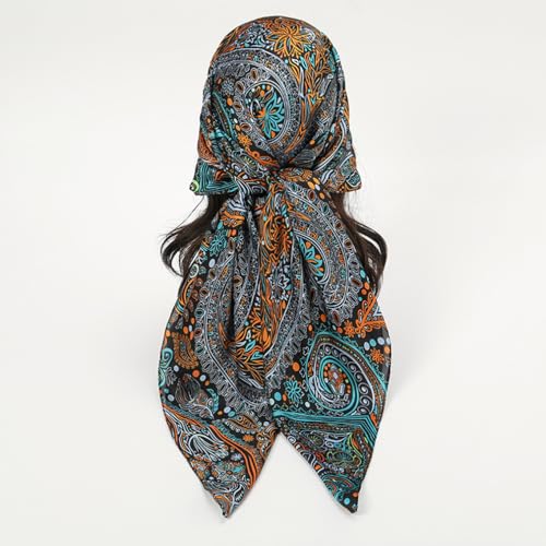 XL 43 Inch Extra Large Square Scarf Fashion Scarves Silk Feeling Hair Scarf Wrapping Scarfs Night Sleeping Headscarf - color: Ba102
