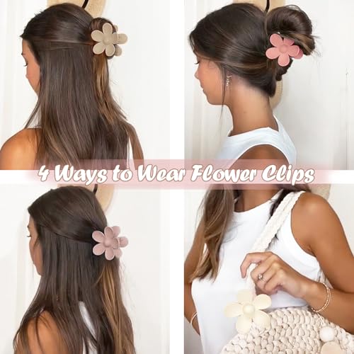 Flower Hair Clips 8PCS, Large Claw Clips for Women Girls Thick Thin Hair, Strong Hold Non slip Big Matte Dasiy Jaw Clamps Hair Accessories 8 Colors - color: Pink, Light Coffee, White, Coffee, Mocha, Beige, Khaki, Light Pink