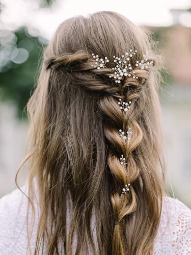 SWEETV 7 Pieces Bride Hair Accessories Pearl Wedding Hair Pins Leaf Bridal Hair Piece Vintage Hair Headpiece Leaf Hair Clips Jewelry for Women Bridesmaids Brides Flower Girls - color: Set-B-Silver