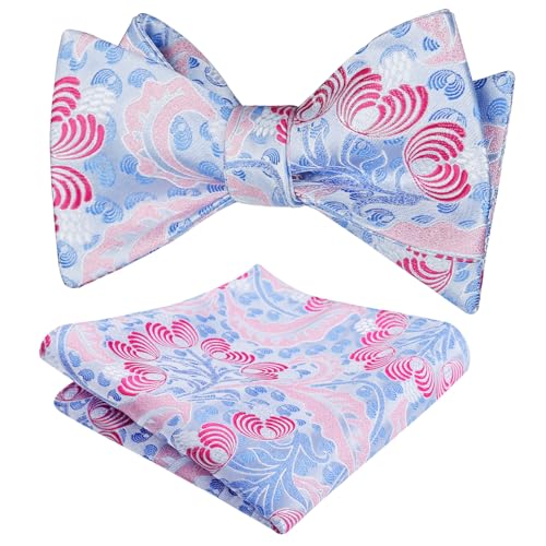 Alizeal Mens 2pcs Classic Floral Pattern Self-tied Bow Tie and Handkerchief Set - color: 035-blue+magenta