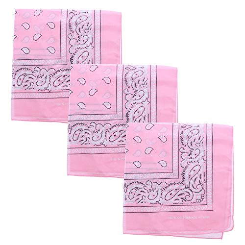 Motique Accessories Set of 3 Paisley Bandanas – 100% Cotton 22 Inch Head Scarf Neck Bandana Face Cover - color: Light Pink