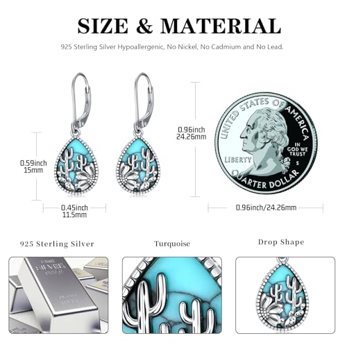 Western Earrings for Women 925 Sterling Silver Turquoise Western Country Dangle Drop Earrings Country Jewelry Gifts for Cowgirl Cowboy - style: Cactus-B