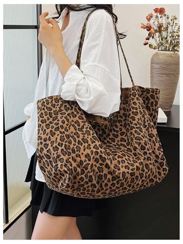 MakeMeChic Women's Leopard Tote Bag Cheetah Oversize Shoulder Bag Weekender Bag - color: Multicolor a