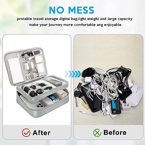 CILLA Electronic Organizer Travel Case, Travel Cord Organizer Case Portable Waterproof Cable Organizer Bag for Charger, Cord, USB, Power Bank, Earphone - color: zipper-gray