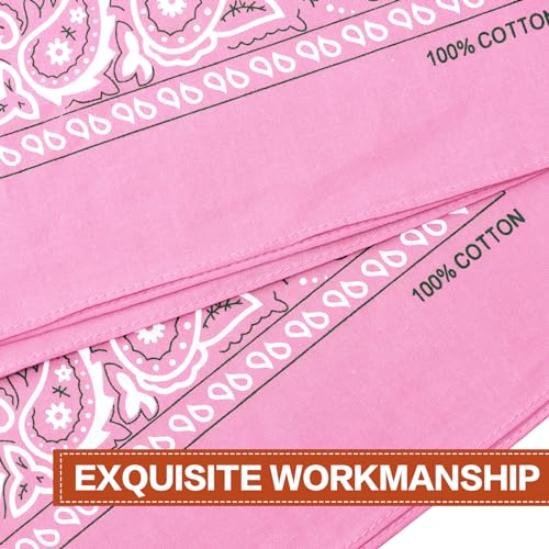 Raylarnia Bandana Multi-Purpose 100% Cotton Headbands for Women, 22 inch Paisley Cowboy Bandanas for Men - color: Pink
