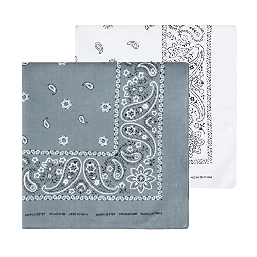 Levi’s All-Gender Multi-Purpose Bandana Gift Set – Headband, Wrap, Face & Neck Coverage - color: White/Gray, size: Pack 2
