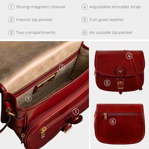 Time Resistance Leather Cross Body Bag for Women - Handbag, Shoulder, Messenger, Purse - color: Red