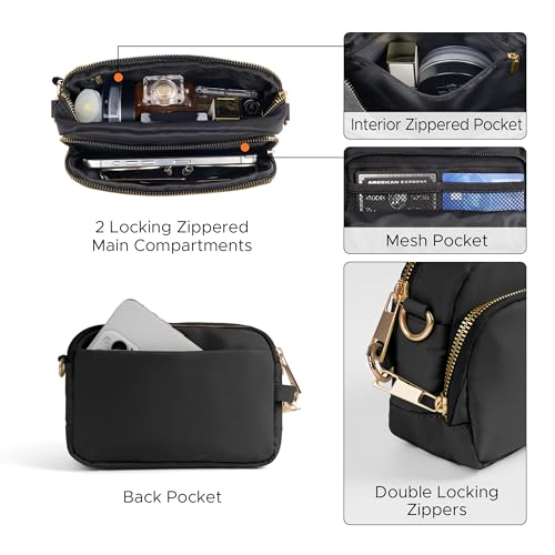 Joryin Anti Theft Crossbody Bag for Women, Slash-resistant RFID Blocking Travel Purses, Small Shoulder Bag Handbag, Nylon - color: Black