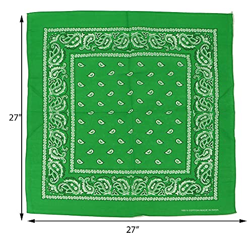 Motique Accessories Extra Large Paisley Bandana 27x27 Inch - color: Green