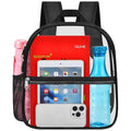 Oraben Clear Backpack Stadium Approved, Clear Bag 12 x 6 x 11 in, Small Transparent Backpack for Concerts, Sports Events, Festivals, Waterproof, Adjustable Straps, Women Men - color: Black, style: Enhanced Strap