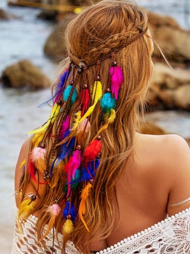 Colorful Feather Headband Rainbow Pride Hair Accessories for Women