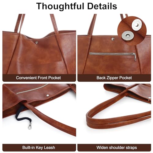 Large Tote Bag for Women Work 25L Travel Vegan Leather Ladies Handbags Weekender Purses - color: Ab-brown