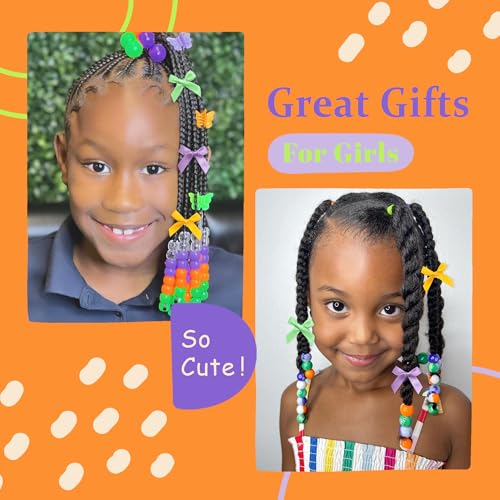 45PCS Mardi Gras Hair Beads for Braids Green Purple Small Hair Bow Clips Cute Loc Hair Accessories Silicone Beads and Bows for Girls Kids - color: Green