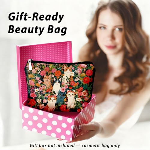 Retro Cat Makeup Bag, Kitty Cosmetic Zipper Travel Toiletry Bag for Traveling Women, Cute Black Cat Gifts for Women & Teen Girls, Cats Gifts Lovers - color: 02-Cat(09)
