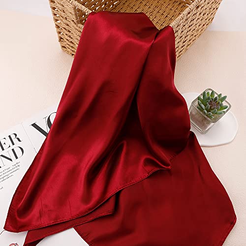 NZKNP Silk-Like Head Scarf - Women's Bandana Wraps - color: 14-red, size: 35"*35"