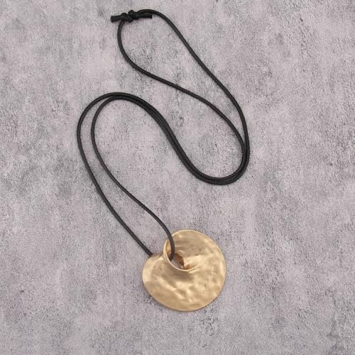 GelConnie Leather Necklaces Turquoise Long Boho Necklaces for Women Brown Chunky Circle Pendant Chocker Necklace Gold Sweater Necklace - style: Boho Circle Pendant