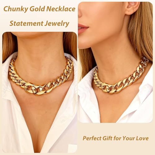 Long tiantian Chunky Gold Necklace Stack Chain Necklaces for Women Statement Layered Paperclip Choker Necklaces Statement Necklace for 80s 90s & Night Out Outfits Paperclip Style Fashion Jewelry - color: A9:890-Gold