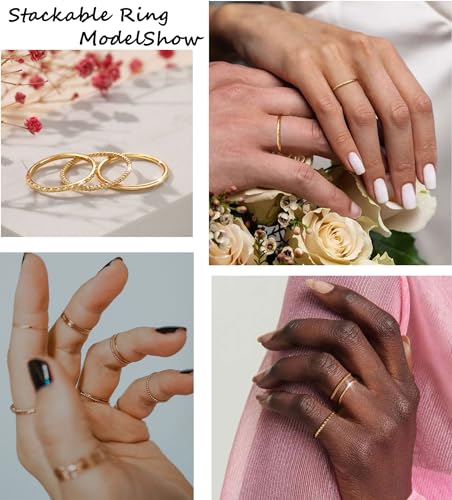 Gold Silver Rings for Women Non Tarnish Stackable Thin Gold Ring 18K Gold Plated Dainty Ring Set Trendy Thumb Pinky Knuckle Ring Wedding Bands Promise Engagement Gold Jewelry Rings Size 6 7 8 9 10 11 - color: gold rings