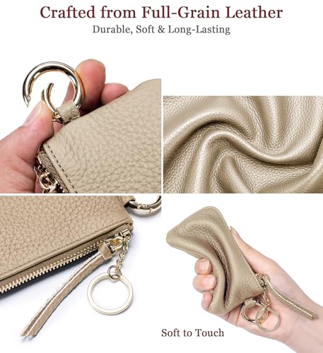 Travel-Friendly Leather Coin Purse for Women – Mini Zipper Wallet with Wrist Strap & Keychain, Compact Change Holder & Small Coin Pouch with Gift Box (Gray) - color: Gray