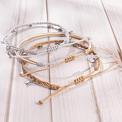 FANCY SHINY String Ankle Bracelets Waterproof Rope Anklets Braided Beach Boho Coin Anklets Cute Friendship Foot Jewelry for Women - style: Sand/Grey