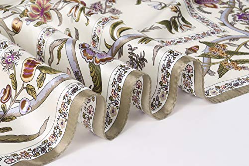 100% Silk Scarves, Extra-Large and XX-Large - color: Beanstalk, Creme With Taupe Trim