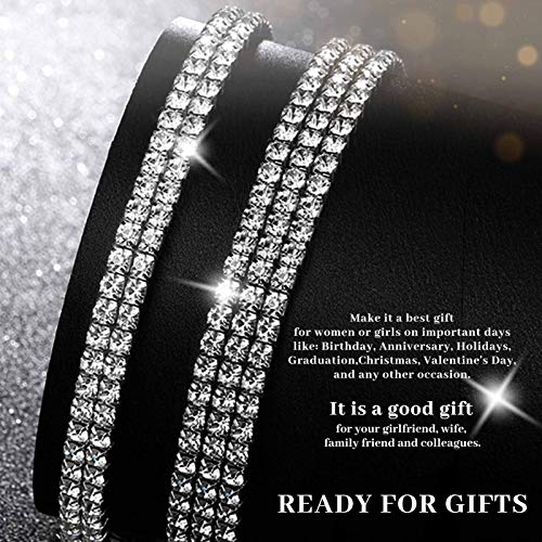 Kucheed Rhinestone Stretch Bracelets, Twinkle Diamond Tennis Bangle, Silver Crystal Sparkling Bridal Stackable Bracelet Jewelry, Bling Shining Wedding Party Elastic Band Bracelet for Women - color: Silver