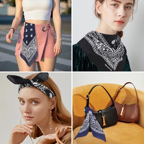 Mochabao 100% Cotton 27" x 27" Large Bandanas for Men & Women, Multi-Purpose Bandana Headbands, Square Head Scarf - color: Black/Navy Blue
