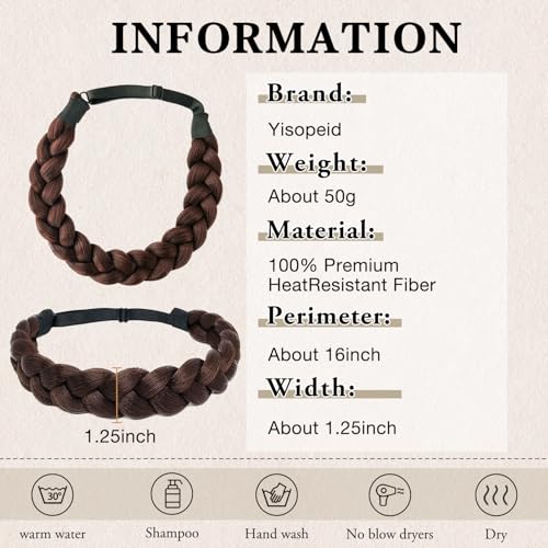 Braided Headbands Hair Piece for Women Synthetic Hair Head Bands Handmade Braid Hairband Hair Accessories Elastic Stretch Headwrap Braided Hair Band - color: 4#-Dark Brown
