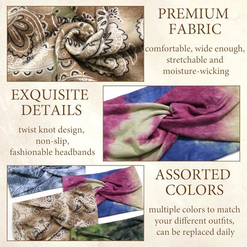 Boho Bandana Headband For Women Wide Headbands Knotted Turban Head Wraps Cute Head Scarf Hairband Floral Fashion Hair Wrap Tie Dye Turban Bands Workout Bandana Hair Accessories For Women 4 Pack - color: Style 121