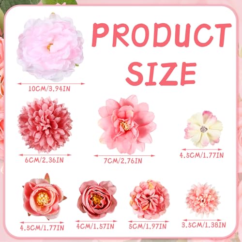 BBTO 21 Pcs Flower Hair Clip Rose Hair Clips Barrettes for Women Flower Accessories Boho Bride Claw Clip Hairpin Brooch Pin Headpiece for Wedding (Light Pink) - color: Light Pink