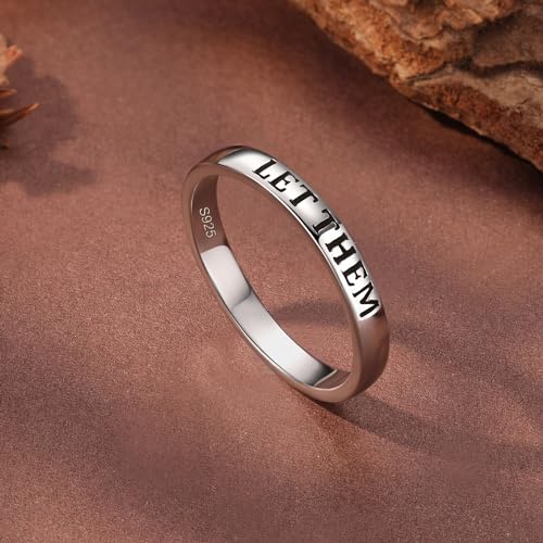 LET Them Ring,Self Worth Motivation Rings for Women Men, 925 Real Silver Ring To Sorority Sisters Best Friends Inspirational Friendship Band Jewelry to Daughter Wedding Birthday Jewelry Gifts - color: Let Them-Silver