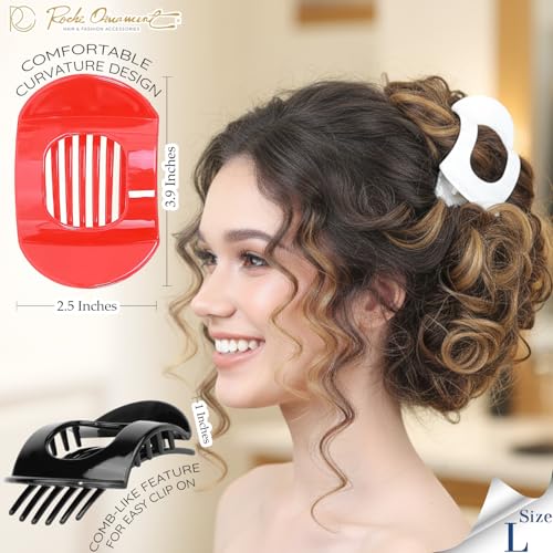 RC ROCHE 6 Pcs Flat Claw Hair Clips for Women Thick Hair French Round Duckbill Square Secure Strong Hold Grip Clamps Barrettes Curved No Slip No Crease Styling Cute Jumbo XL, Large Holiday Special - color: (Large) Holiday Special