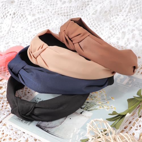 DRESHOW 8 Pack Knotted Headbands for Women Wide Turban Headband Yoga Exercise Ribbing Hair Hoop Hair Bands Accessories - color: 8 Pcs: Red, Coffee, Brick Red, Khaki, Black, Navy Blue, Grey, White