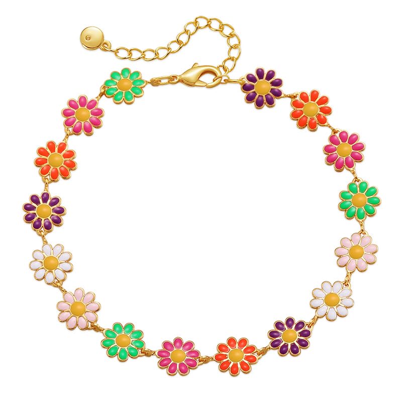 Yumikoo 18k Gold Plated Anklet Ankle Bracelets for Women - style: Colored enamel flowers