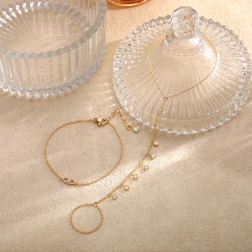 CHESKY 14k Gold Plated Hand Chain Bracelet for Women Trendy, Dainty Ring Bracelets Hand Chain Finger Nail Bracelet Simple Gold Hand Jewelry for Women Gifts - style: Eye
