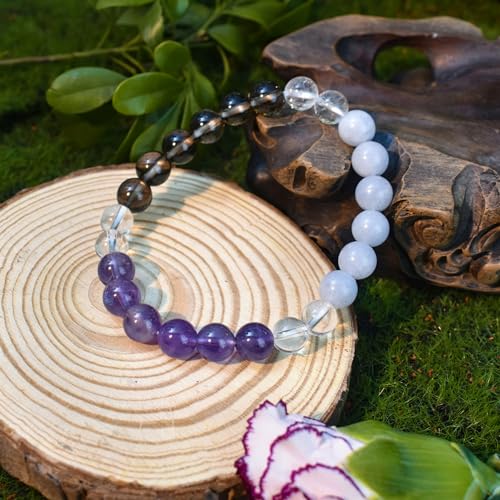 Strong Healing Crystal Bracelet 8MM Genuine Stone Bracelet Lucky Beaded Bracelet Chakra Bracelet 6.5 inch Positive Energy Inspirational Gifts for Women Mom - style: Anxiety Relief