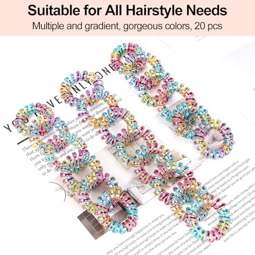 JessLab Spiral Hair Ties, 20 Pcs Traceless Phone Cord Hair Ties No Crease Spiral Bracelet Plastic Coil Ponytail Holders No-Damage Headband Hair Accessory for Girls Women Ladies Gift, Mix Color 5 - color: Mix Color 5