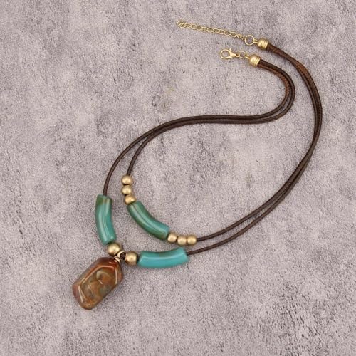 Bohemian Necklaces for Women Long Leather Necklace with Large Pendant Chunky Boho Hippie Jewelry Pendant Chocker Necklace - style: Large Pendant Necklaces