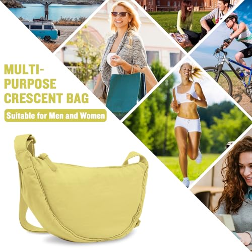 Nylon Crescent Crossbody Bag for Women Purses Trendy Men,Small Travel Sling Bag Hobo - color: Butter Yellow, size: Small