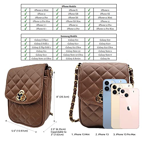 Phone Crossbody Bags for Women Small Vegan Leather Mini Shoulder Wallet Card Quilted Purse - color: C - Brown & Gold