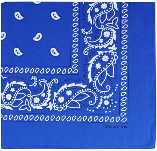 Raylarnia Bandana Multi-Purpose 100% Cotton Headbands for Women, 22 inch Paisley Cowboy Bandanas for Men - color: Royal Blue
